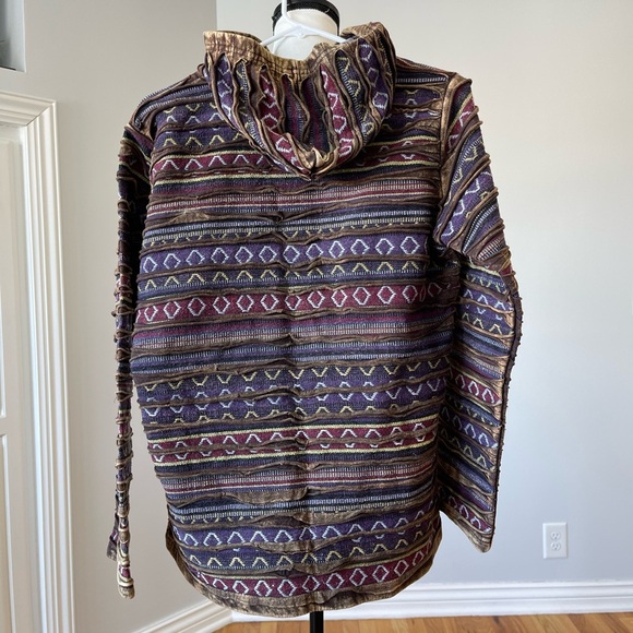 Women's made in Nepal ripped razor cut hoodie zippered front jacket Y2K size L - Picture 2 of 12